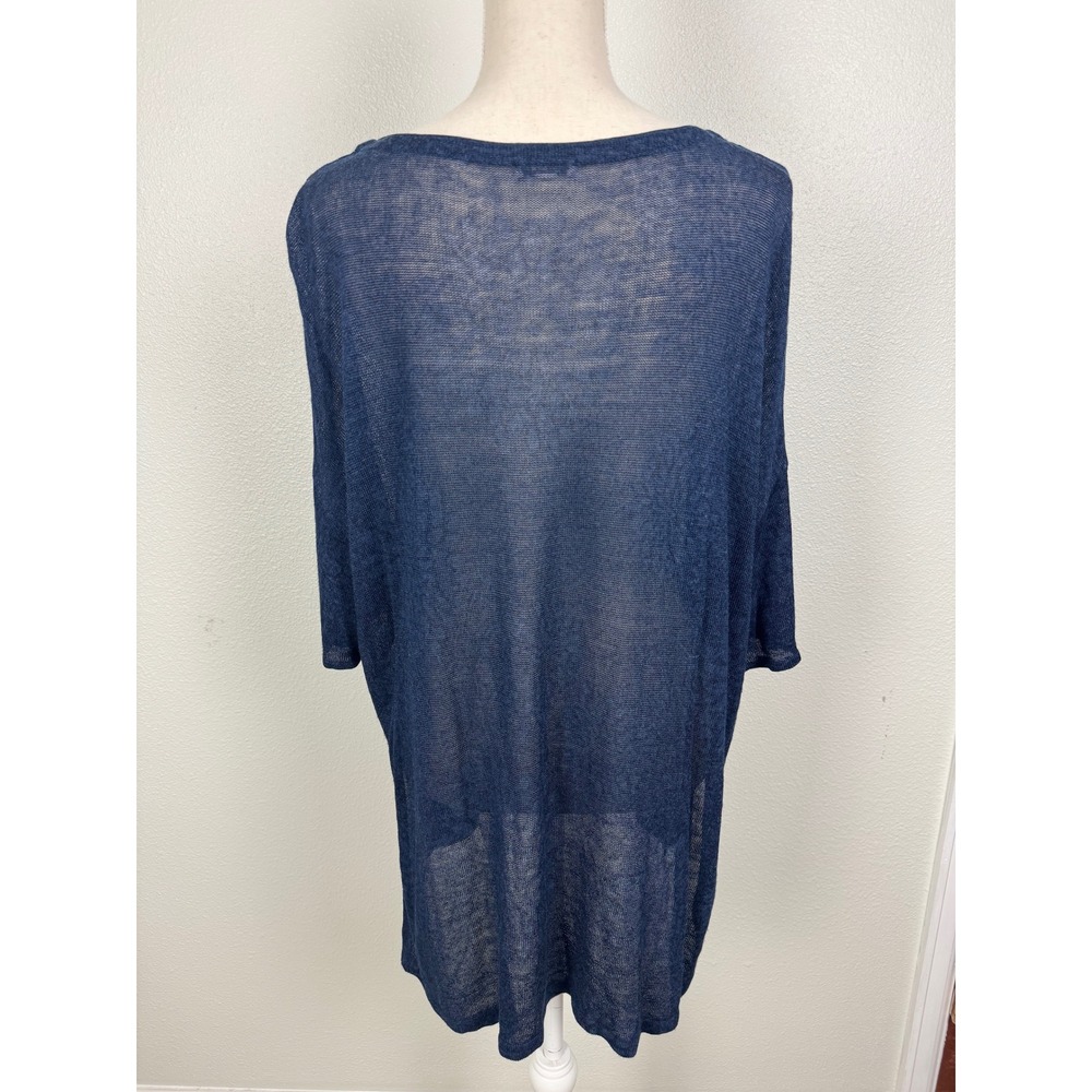 Pure Jill Womens Blue Linen Blend Sheer Knit Tunic Top Relaxed Oversized - Picture 2 of 7
